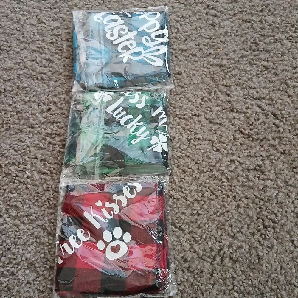 3 Pack Holiday Plaid Dog Bandana, Valentine's Day St. Patrick's Day East…